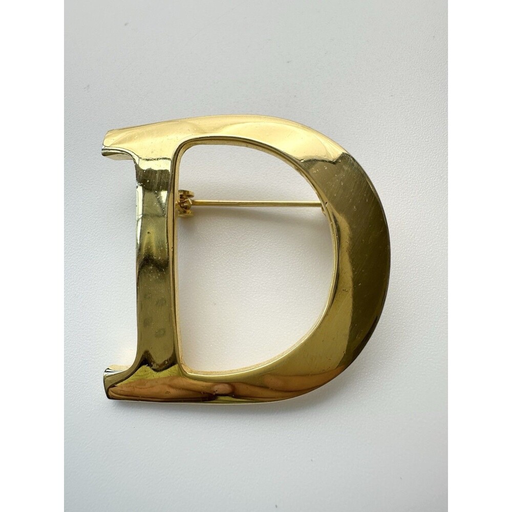 Vintage AK Anne Klein Initial Letter D Gold Tone Pin Brooch